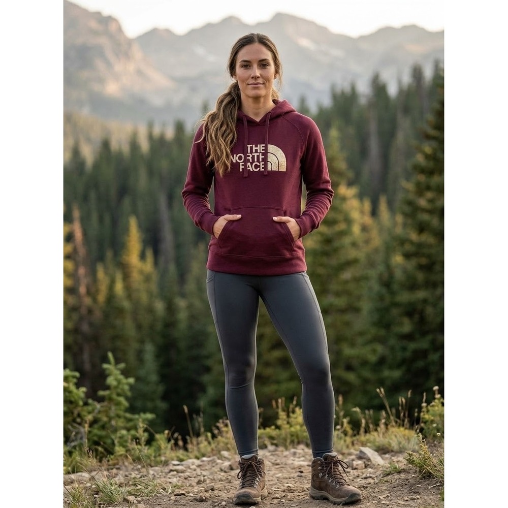 The North Face Womens Burgundy Gold Foil Logo Hoodie S NF0A3VI4 Renewed